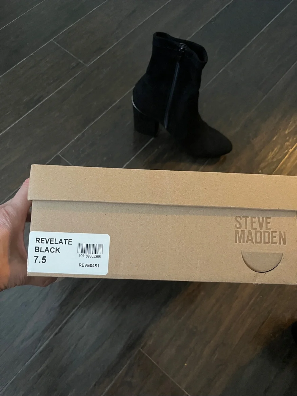 Steve Madden Black Suede Block Heel Ankle Booties with Side Zip